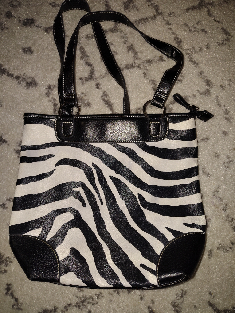 Black & White Zebra-Print Shoulder Tote